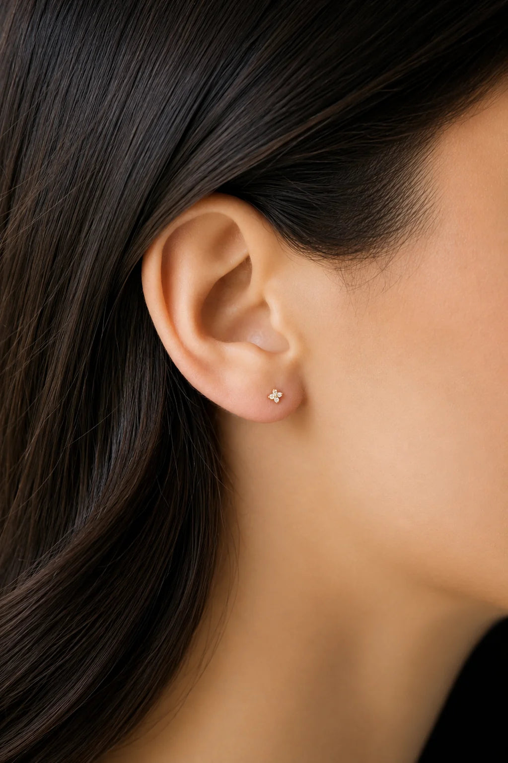 14K Lab Grown Diamond Flower Flat Back Stud