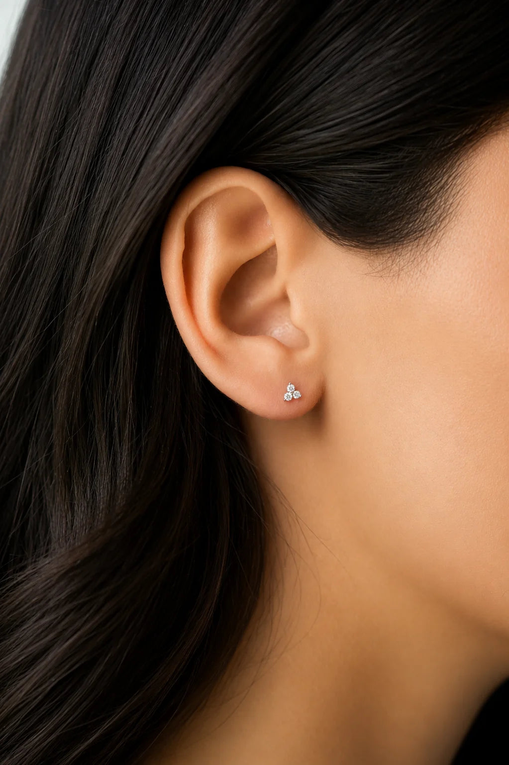 14K White Sapphire Triple Cluster Flat Back Stud