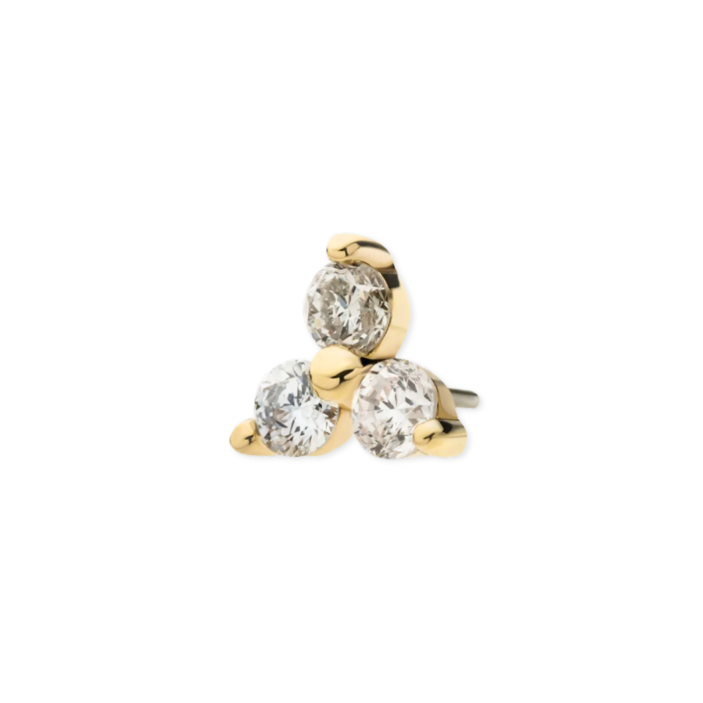 14K Gold Trio Lab Grown Diamond Stud with Flatback