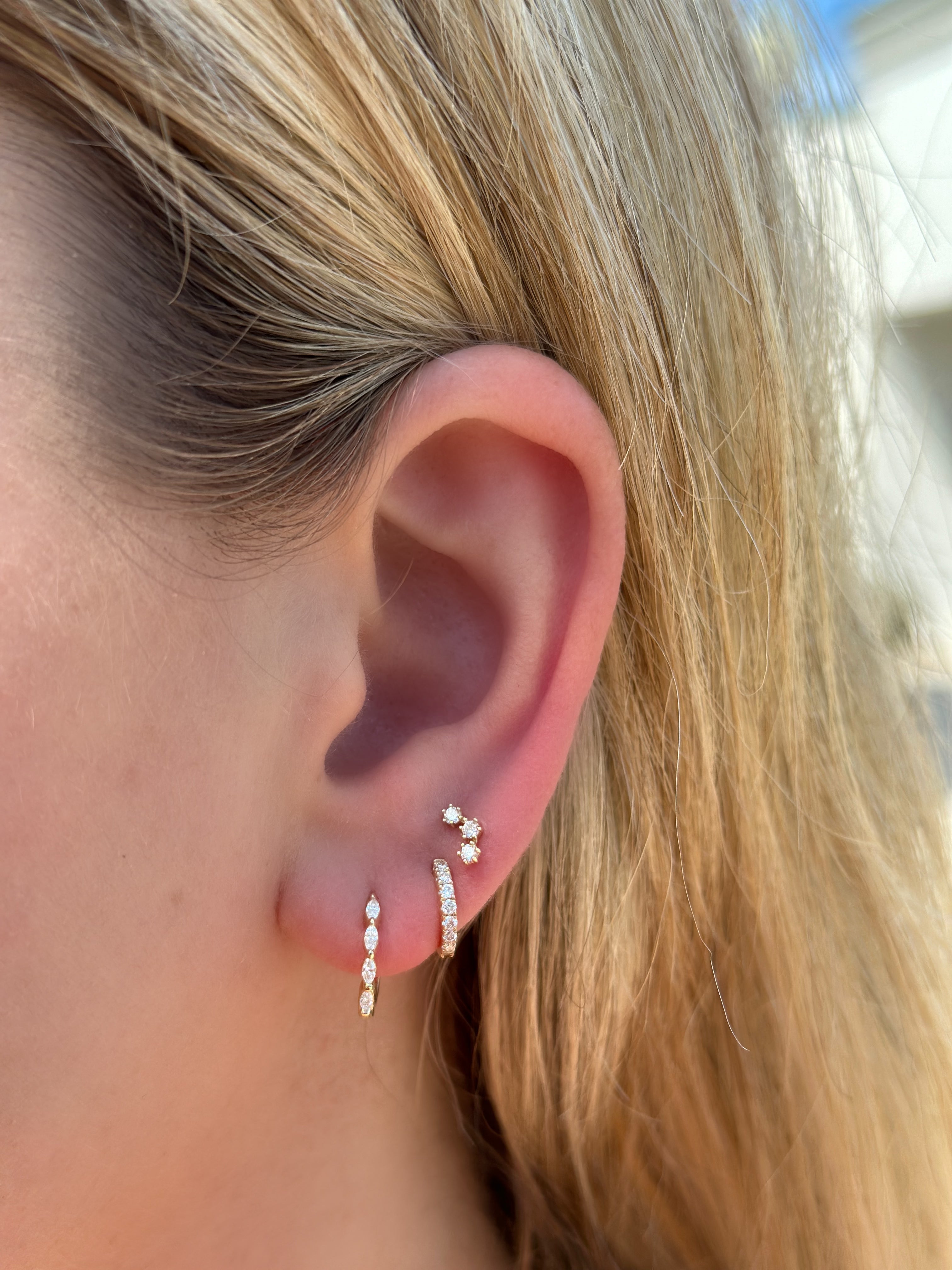 14K Triple Arched Lab Grown Diamond Flat Back Stud