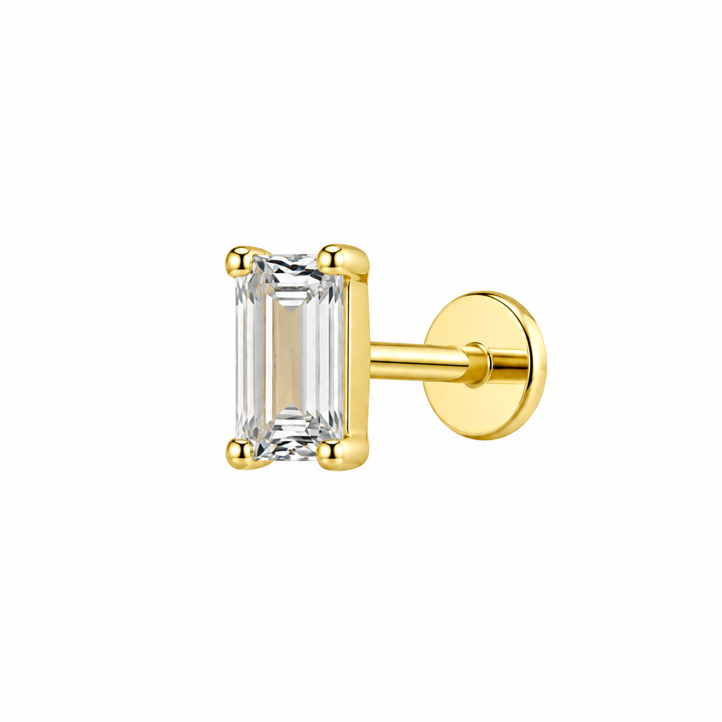 CZ Baguette Bar Flat Back Stud