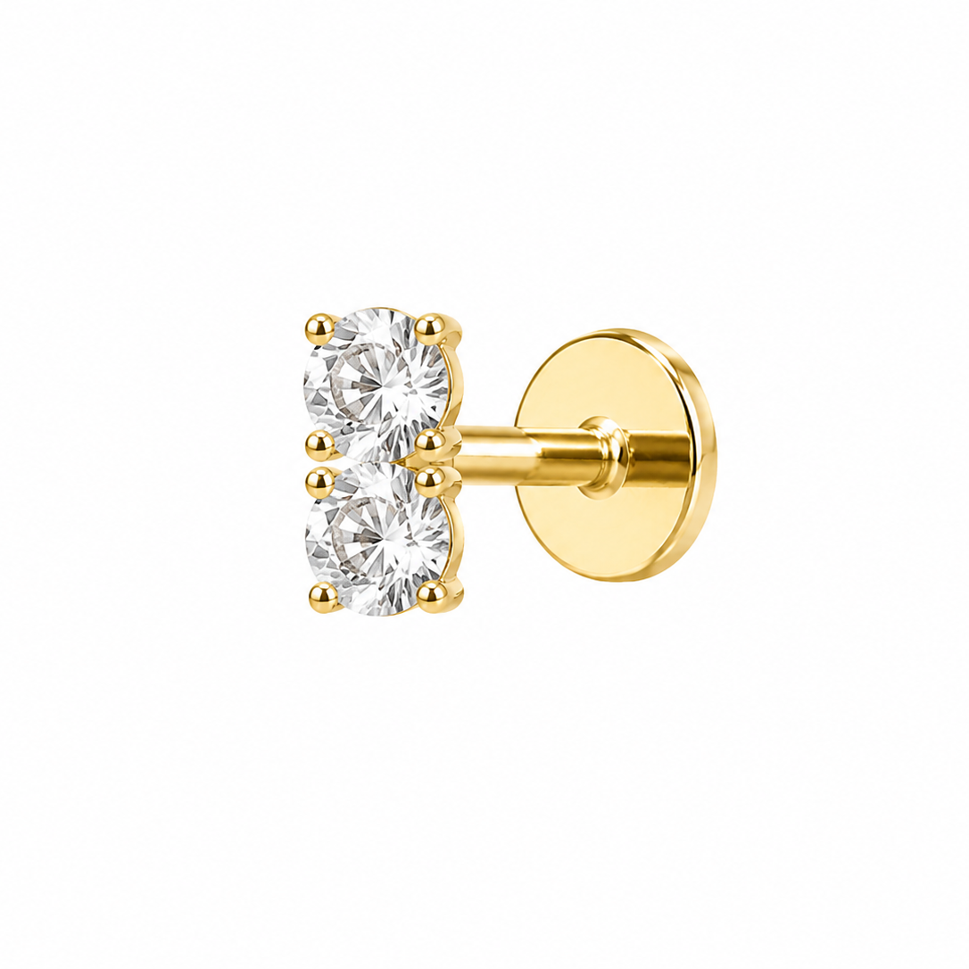 Double CZ Flat Back Stud