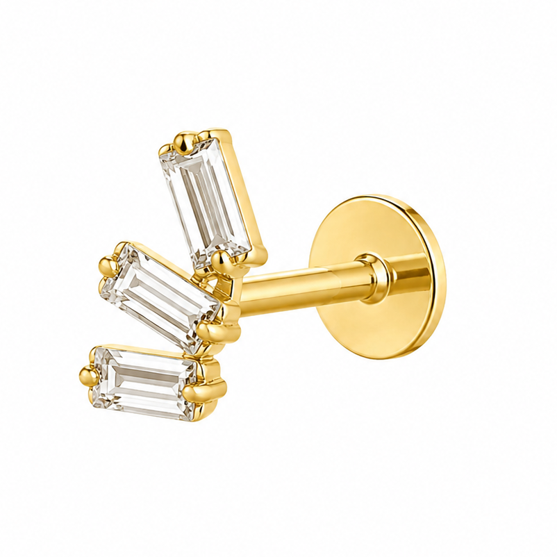 Trio Stacked Baguette Flat Back Stud
