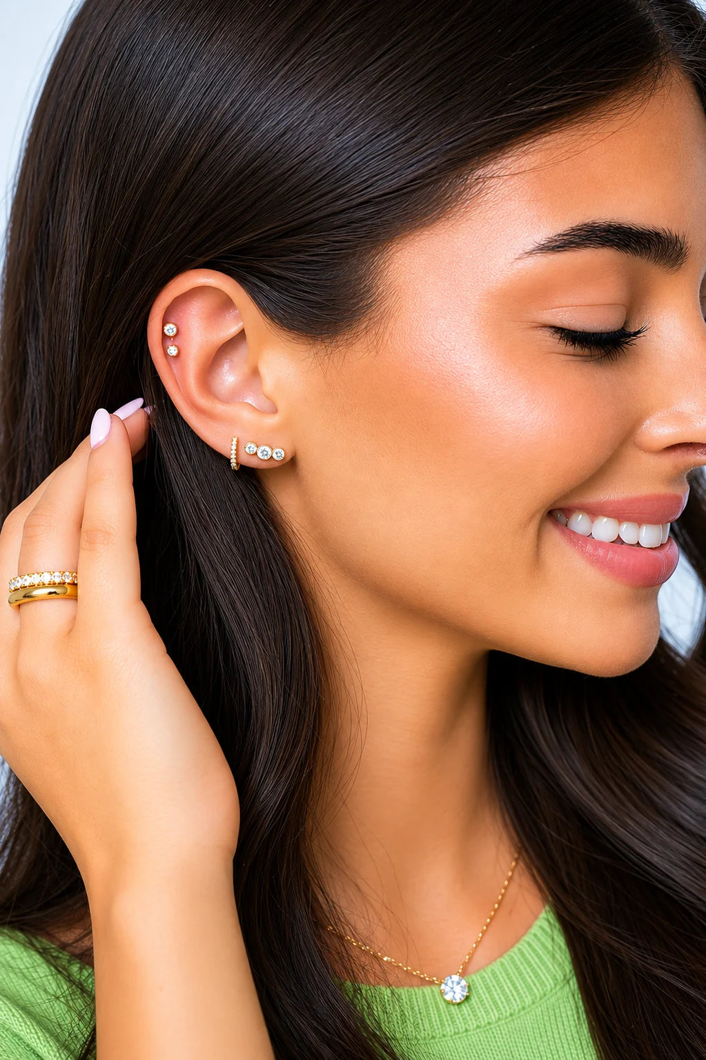 Double Bezel CZ Dangle Flat Back Stud