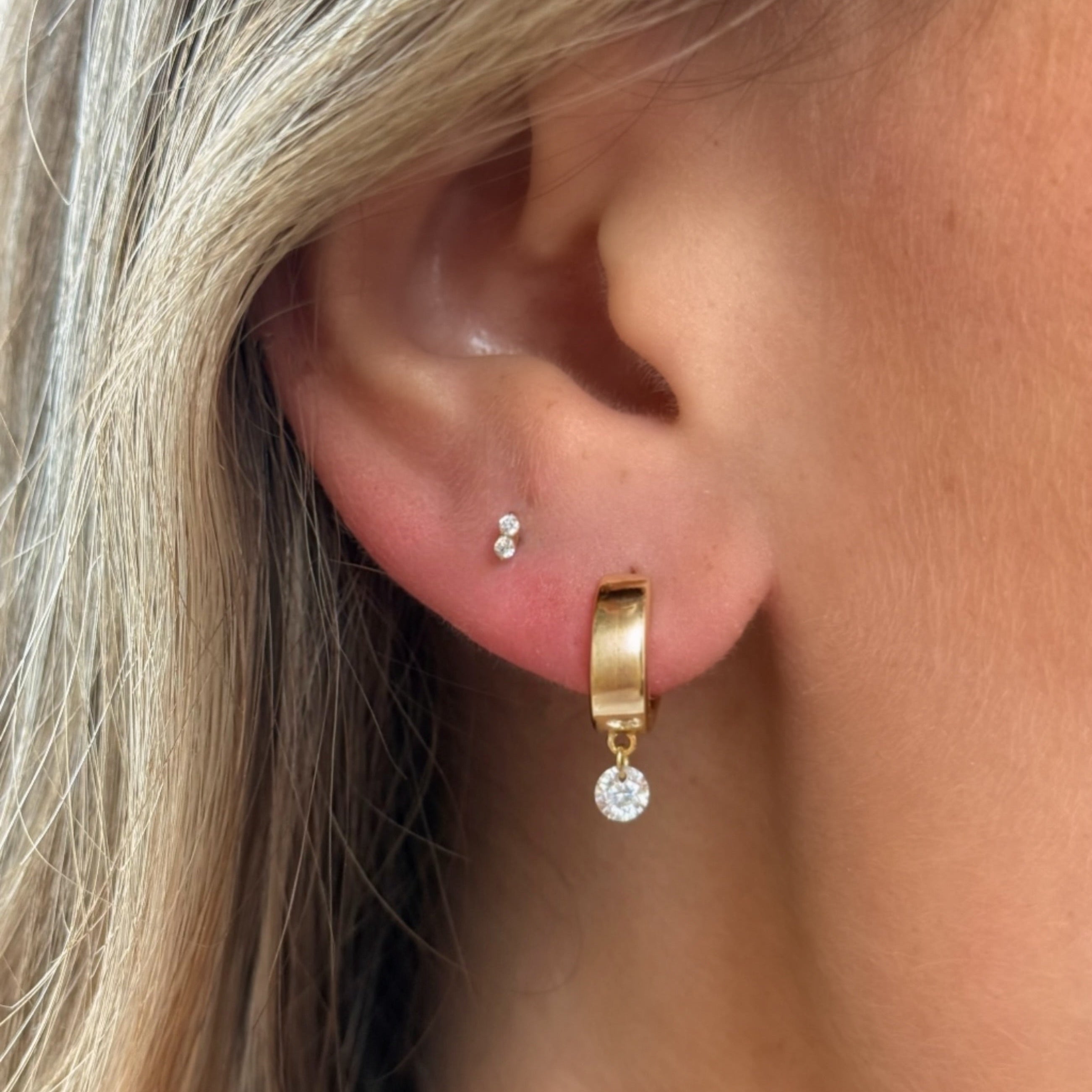 Double CZ Flat Back Stud