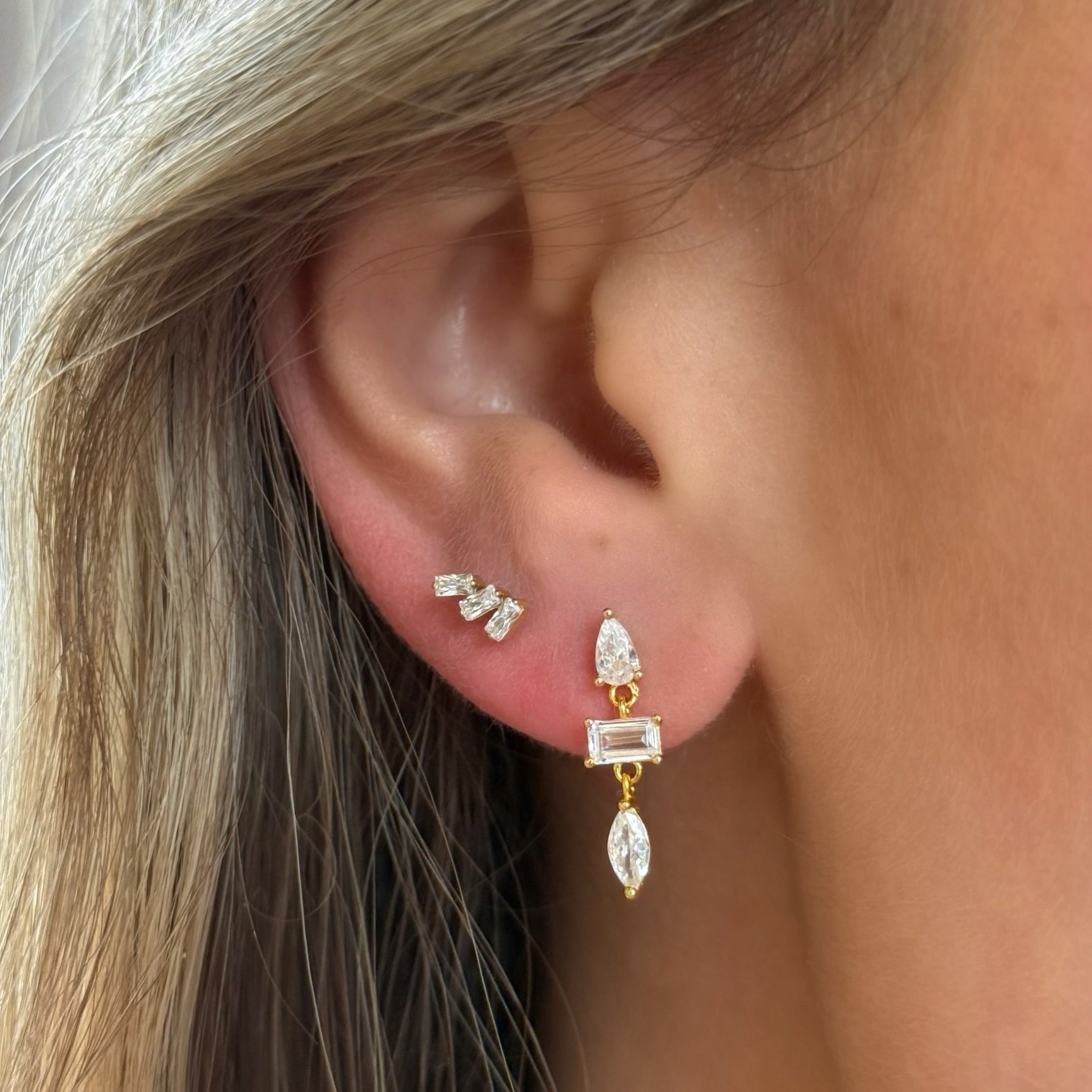 Trio Stacked Baguette Flat Back Stud