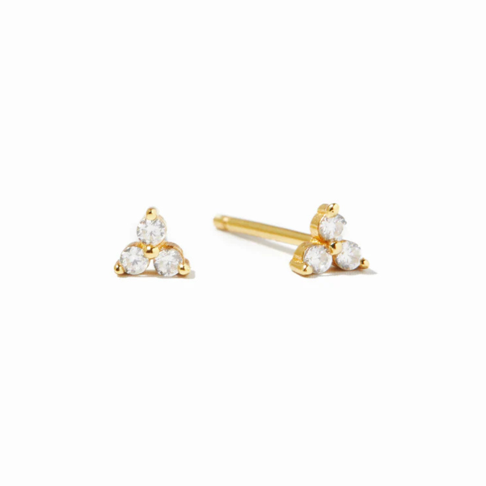 14KT Gold Plated Sterling Silver Trio CZ Stud