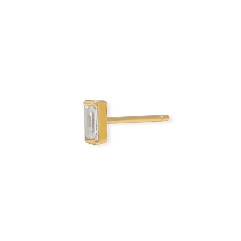 14KT Gold Plated Sterling Silver CZ Baguette Stud