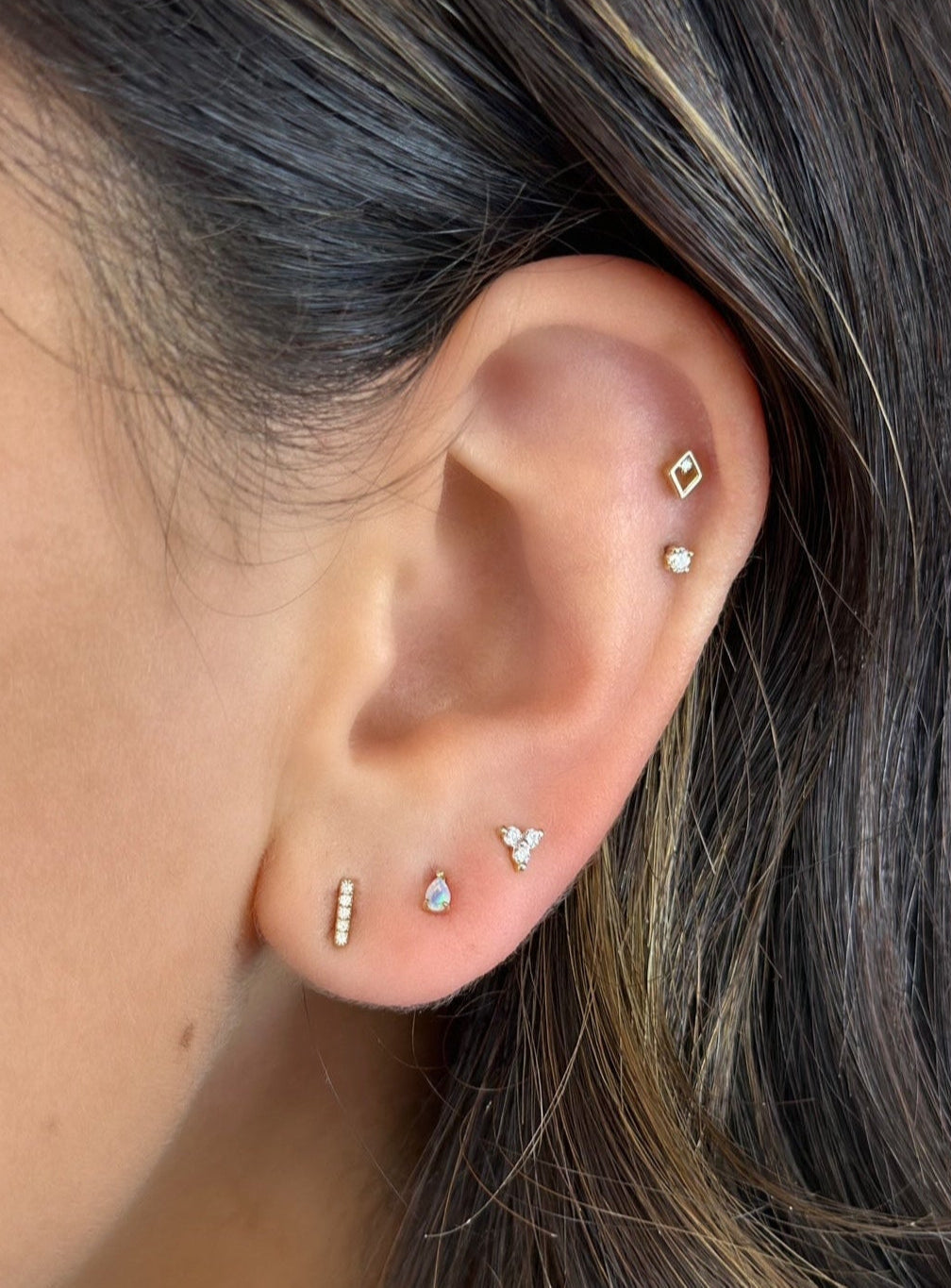 14K Geometric Lab Grown Diamond Flat Back Stud