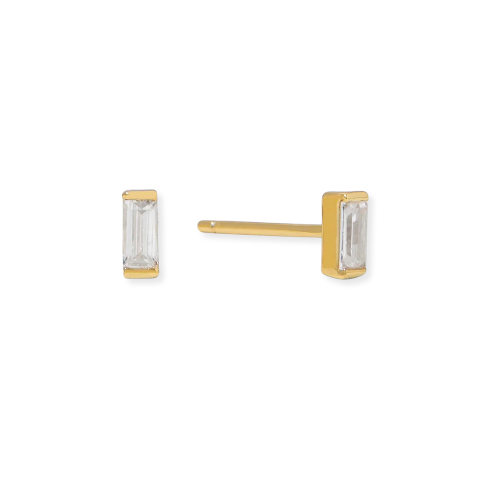 14KT Gold Plated Sterling Silver CZ Baguette Stud