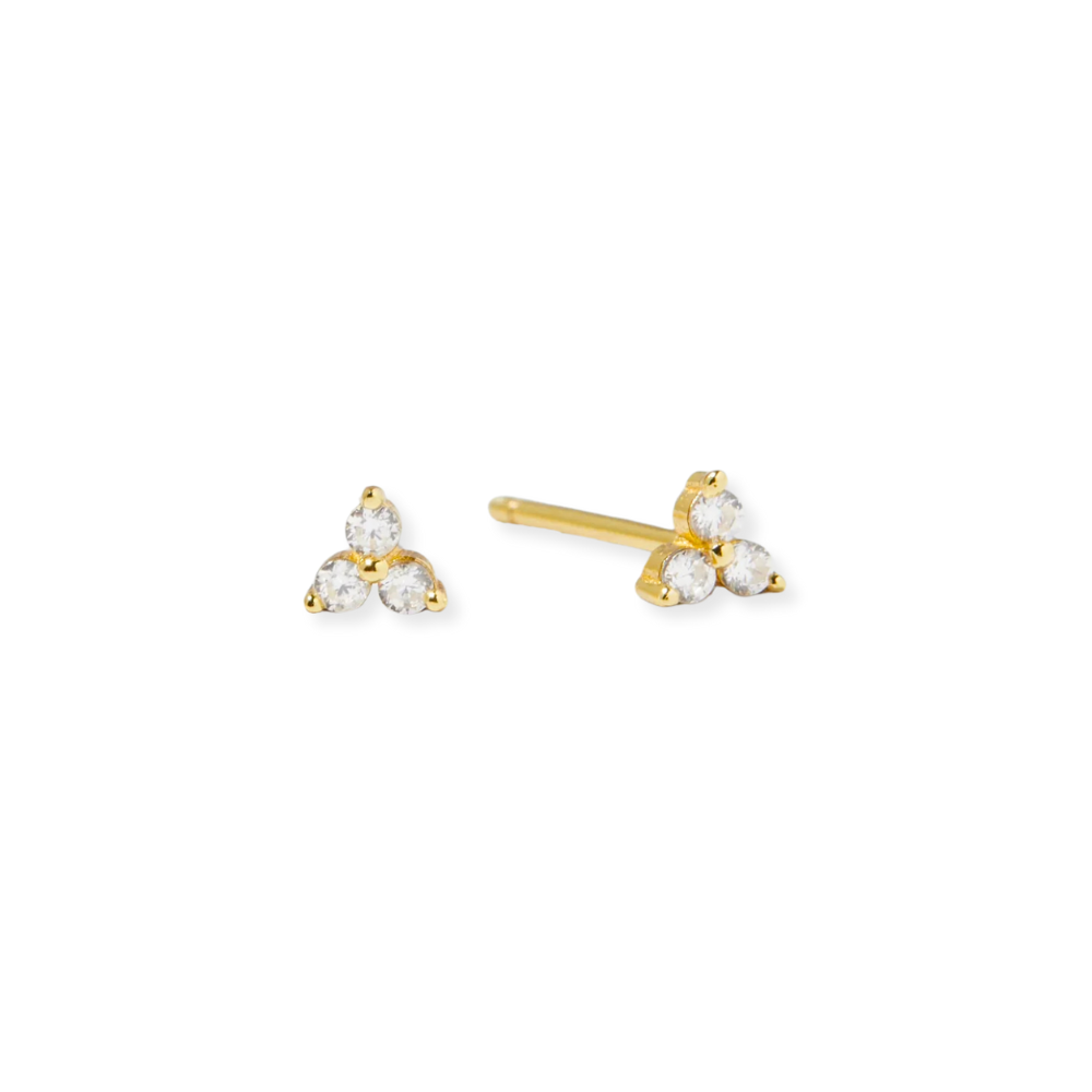 14KT Gold Plated Sterling Silver Trio CZ Stud