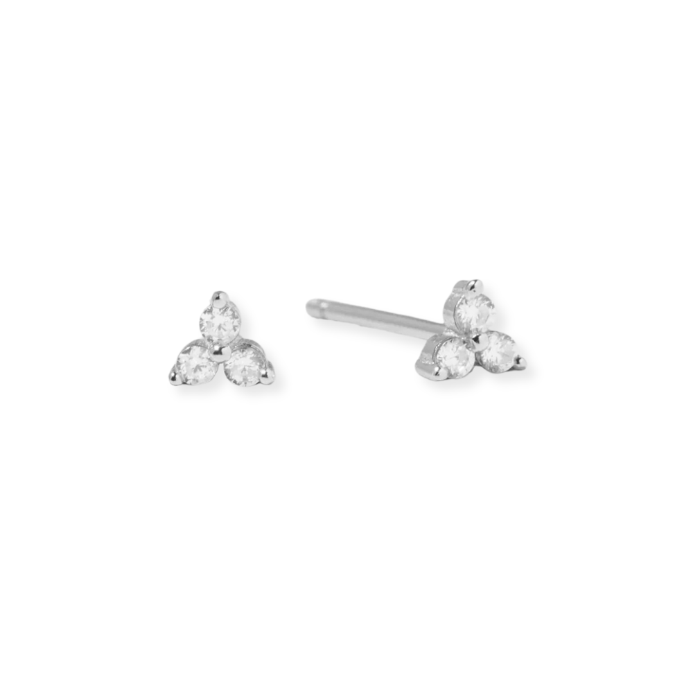 14KT Gold Plated Sterling Silver Trio CZ Stud