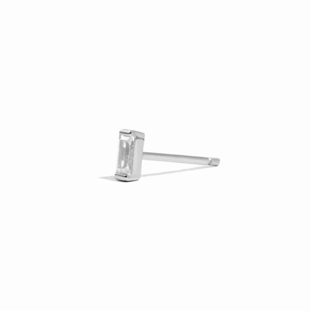 14KT Gold Plated Sterling Silver CZ Baguette Stud