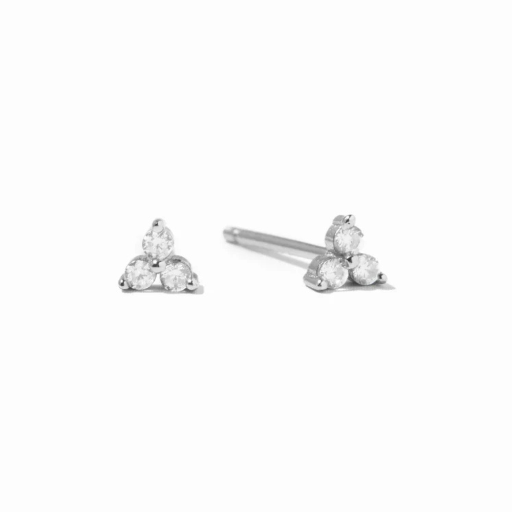 14KT Gold Plated Sterling Silver Trio CZ Stud