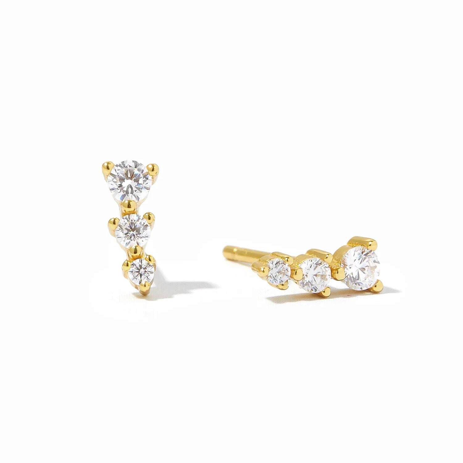 14KT Gold Plated Sterling Silver Trio Climber Stud