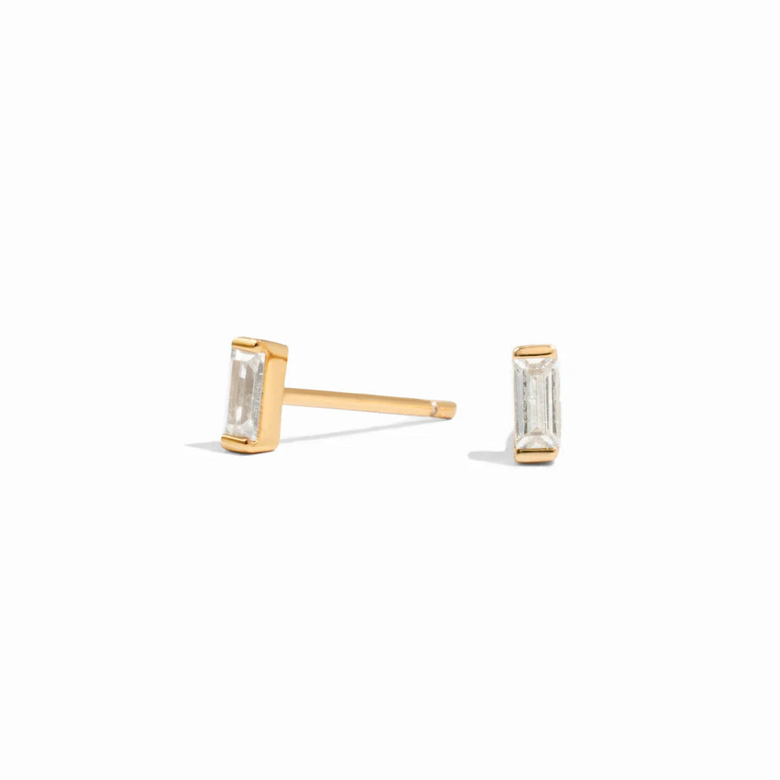 14KT Gold Plated Sterling Silver CZ Baguette Stud