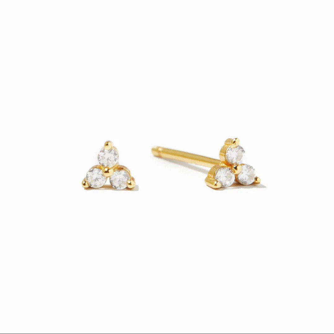 14KT Gold Plated Sterling Silver Trio CZ Stud