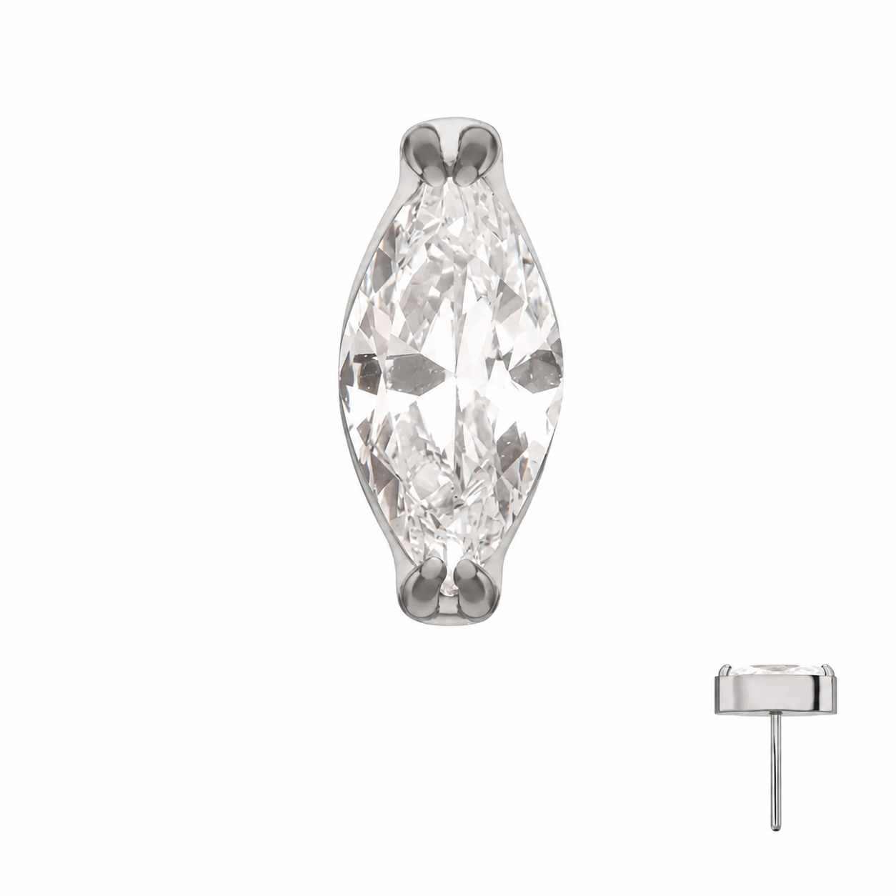 2-Prong Marquise CZ Flat Back Stud