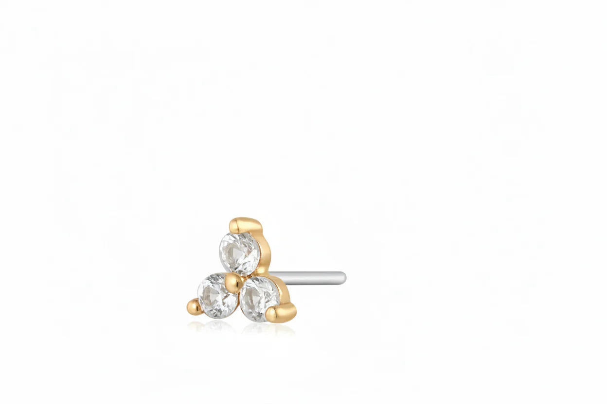 14K White Sapphire Triple Cluster Flat Back Stud